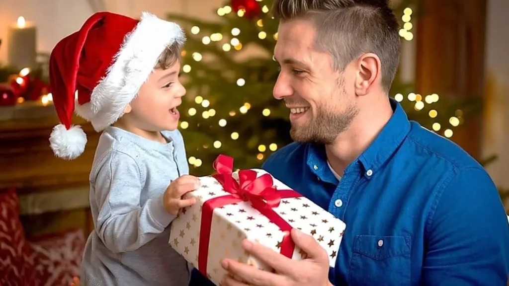 Papá e hijo en navidad